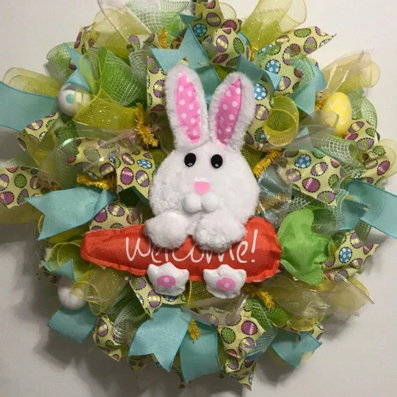 Handcrafted Easter Bunny Welcome Wreath - Picture 1 of 5